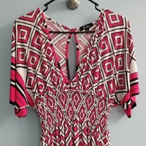💗 5th & Love Pink and Black Chevron Maxi Dress Size Medium With Deep V Neck